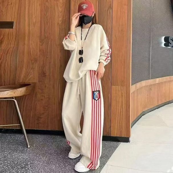 2025 Winter European Fashion Sportswear For Women, Spring Autumn Korean Style Loose Sweatshirt And Wide-Leg Pants_ecoleips.com