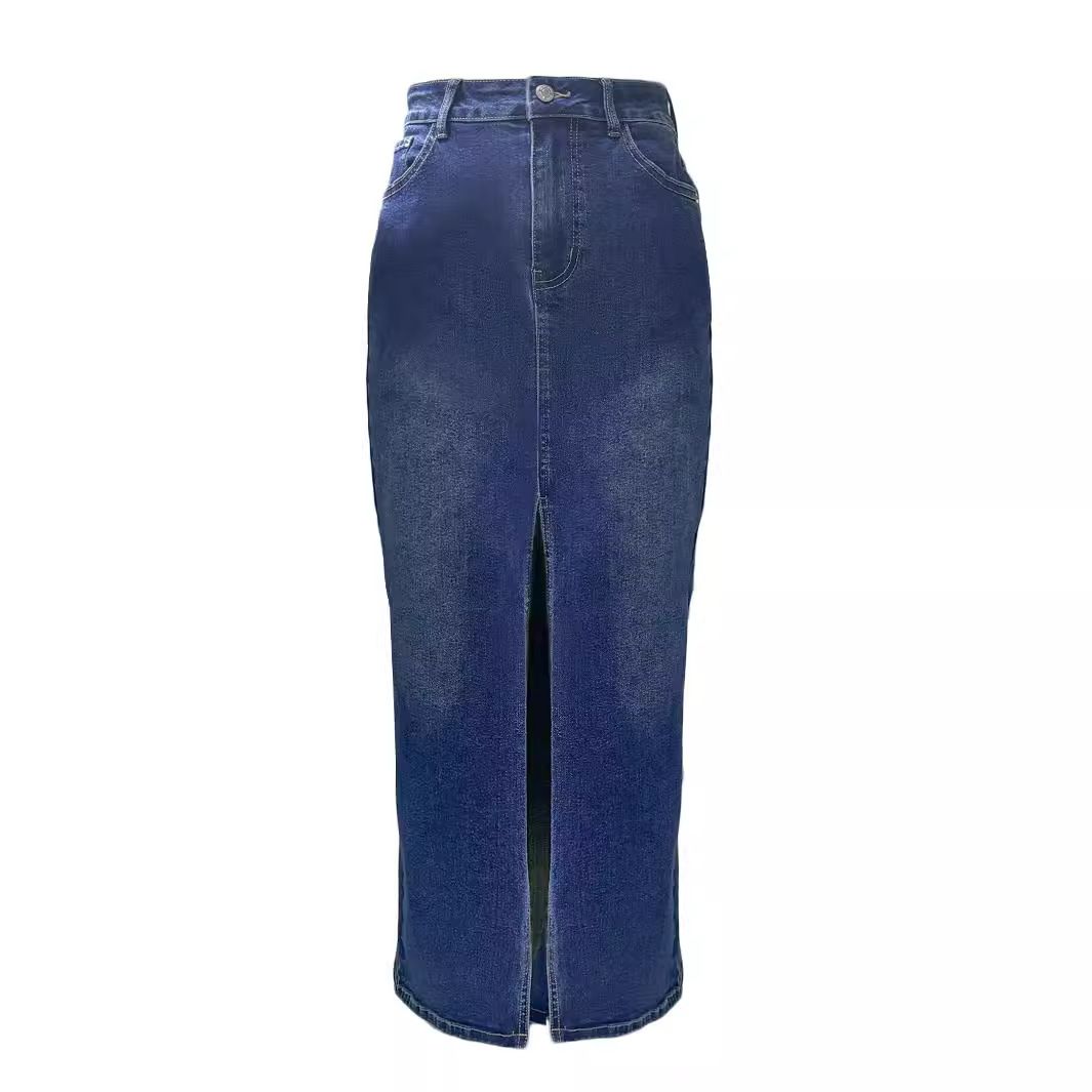 Women's Clothing Slit High Waisted Stretch Denim Skirt_ecoleips.com