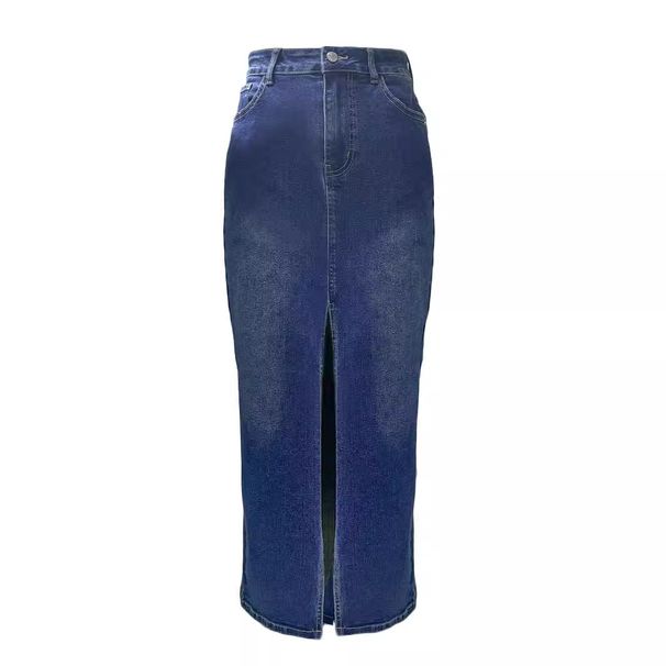 Women's Clothing Slit High Waisted Stretch Denim Skirt_ecoleips.com