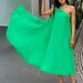 C8552 2023 Cro-Border Elegant Solid Color Pleated Sleevele Aymmetrical Neckline Large Hem Foreign Trade_ecoleips.com