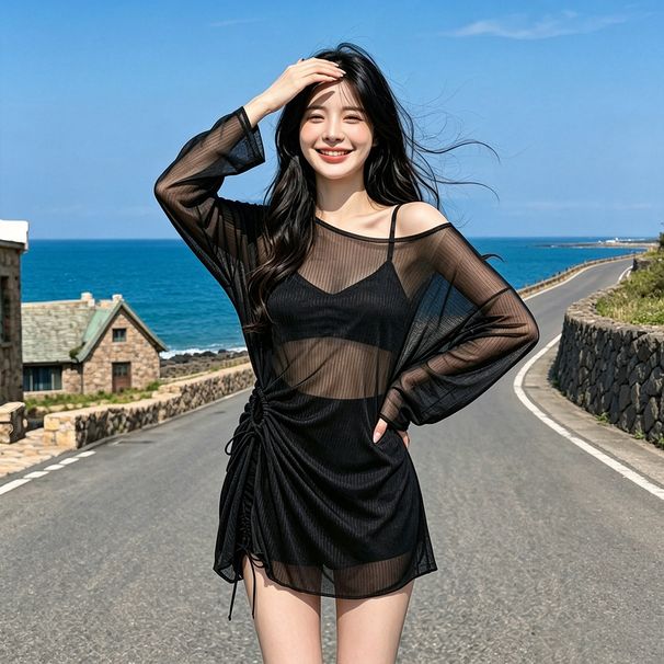 New Three-piece Set: Long-sleeved Cover-up Plus-size Figures, Conservative Slimming, Suitable For Beach And Hot Spring_ecoleips.com