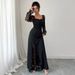 Voya Recommend! Women's Elegant Temperament, High-end Sense, Long Sleeved Long Skirt Dress, Autumn And Winter Multi Color Options_ecoleips.com