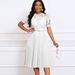 D499 European And American Women's Fashion 2024 New Short Sleeve Lace Trim Pleated African Dress Cross-Border Gown_ecoleips.com
