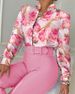 Women's Clothing Leisure Suits Printed Stand Up Collar Long Sleeved Shirt Top Wide Leg Pants Two Piece Suit_ecoleips.com