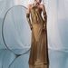 Women's Clothing Gold Pleated Halter Neck Maxi Dress Style High End Design Sleeveless Off Shoulder Slit For Women_ecoleips.com