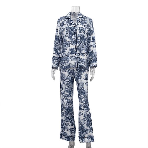 New Ink Printing Suit INS Simple Small Lapel Long Sleeve Trousers Two Piece Set Women's Clothing_ecoleips.com