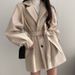 Women's Wool Blend Trench Coat With Notched Lapel, Oversized Fit, Mid-Length For Petite To Plus Size, Autumn Winter Fashion_ecoleips.com