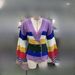 Women's Clothing Striped Color-Block V-Neck Cardigan – Oversized Polyester-Acrylic Blend Knit, Long-Sleeve Open Front Sweater(Violet, XXS-XXL)_ecoleips.com