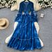 Elegant Floral Print V-Neck A-Line Maxi Dress With Flowy Hem & Waist Tie For Women - Boho Chic Vacation Style_ecoleips.com