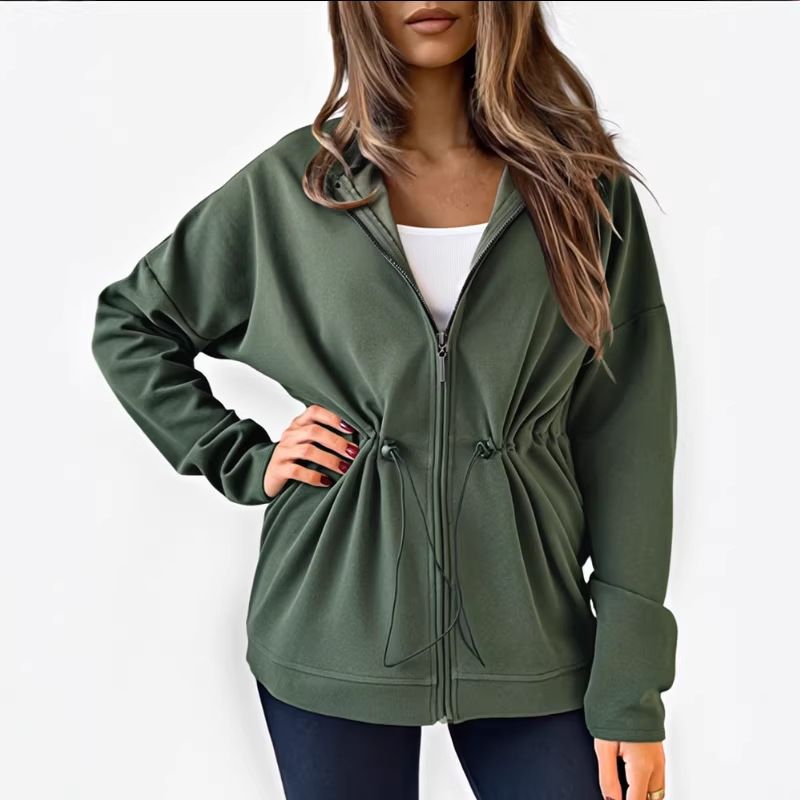 Casual Versatile Long Sleeved Hooded Jacket American Style Drawstring Sweatshirt_ecoleips.com