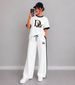 Women's Casual Sporty Two-Piece Set Short Sleeve Top Comfortable Pants Black White-112_ecoleips.com