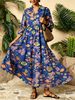 New Elegant Plus Size Women's Ethnic Print Long Dress V-Neck Casual Vacation Commute Dress_ecoleips.com