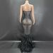 Women's Clothing Black Rhinestone Feather Dress Mesh Red Evening Dress Elegant Dress_ecoleips.com