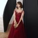 Elegant High-End New Bride Toast Wine Red Wedding Dress, Banquet Temperament Evening Gown For Women_ecoleips.com