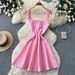 French Elegant Sleeveless A-Line Knit Dress for Women Summer Short Skirt Pearl Embellishment Versatile Cross Border Trade Dress_ecoleips.com