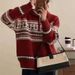 girl Christmas Red Turn-Down Collar Half-Zip Sweater For Women, Autumn Winter Lazy Style, Soft And Cozy, Zodiac Year Jacquard_ecoleips.com