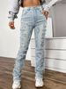 Women's Clothing denim embroidered straight pants fashion ins hot style elastic patch denim laminated straight denim women_ecoleips.com