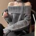 girl Autumn Thickened Design Off-Shoulder Long Sleeve Top 2025 Gray High-End One-Shoulder Knitted Sweater For Women_ecoleips.com