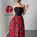 European And American Cross-border 2026 Spring-summer New Elegant Women's Rose Print Patchwork Short Strapless Sexy Long_ecoleips.com