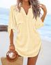 Women's V-Neck Hollow Out Beach Tunic - Lightweight Summer Cover Up With Side Tie Details_ecoleips.com