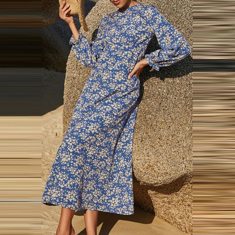 Vintage Floral Print Slim Bohemian Dress Women Fashion Round Neck Long Party Dress Autumn Long Sleeve Beach Maxi Dresses Vestido_ecoleips.com
