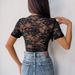 Women's Clothing Dinner Party Lace Short Sleeved V Neck Lace Sexy Jumpsuit_ecoleips.com