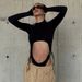 Women's Black Strappy Cutout Jumpsuit round Neck Slim Fit Cropped Long Sleeves Trendy Sexy T-Shirt Wholesale_ecoleips.com