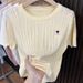 Women's Heart Patterned Jacquard Embroidered Round Neck Short Sleeve Knit Sweater Spring/Summer New Design_ecoleips.com