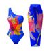 Women's Floral Print One-Piece Swimsuit High-Cut Leg Backless Design Halter Neck Long Torso Beach Pool Swimwear_ecoleips.com