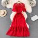 Women's Summer Elegant Crochet Lace Dress Round Neck Beach Vacation Stylish Cross Border Fashion 2023_ecoleips.com