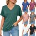 2026 European And American Cross-Border Trade Summer New Casual Pullover V-Neck Solid Color Loose T-Shirt Women's_ecoleips.com