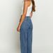 Women's Clothing oblique waist cross retro beaded baggy straight raw edge denim trousers_ecoleips.com