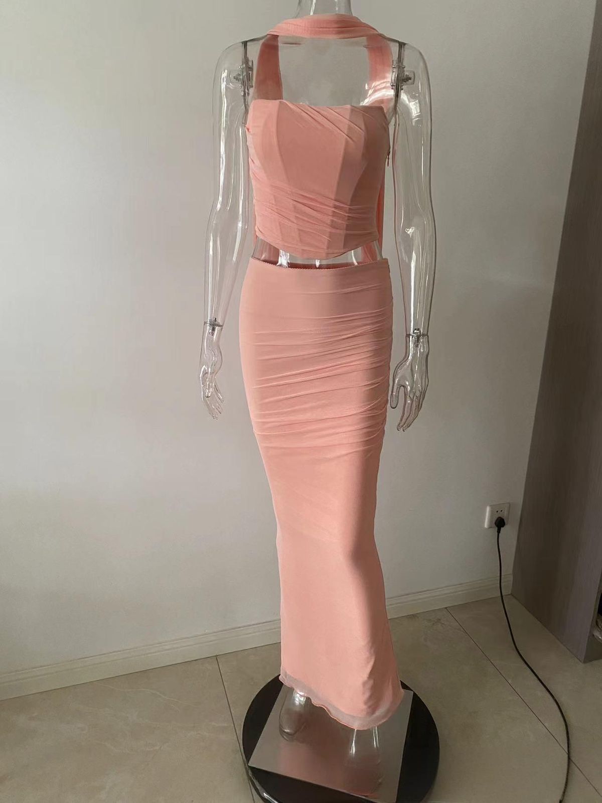 Women's Clothing Autumn New Products Temperament Sky Blue Tube Top High Waist Skirt Suit Tight Skirt Dress_ecoleips.com