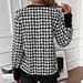 Women's V-Neck Long Sleeve T-Shirt With Houndstooth Print & Contrast Sleeves - Stylish Button-Up Top For Fall & Winter_ecoleips.com