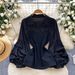 Elegant French-Inspired Layered Blouse With Ruffle Lantern Sleeves & Peplum Hem – Office & Casual Wear (White/Blue/Black/Pink)_ecoleips.com