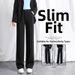 Women's High-Waisted Straight Leg Dress Pants - Flowy Wide Leg Trousers For Office & Casual Wear, Polyester Blend, Petite To Plus Size_ecoleips.com