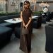 Women's Clothing Elegant Pleated Patchwork Midi Dress Spring Long Sleeveless Stand Collar_ecoleips.com