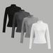 Women's Clothing Women's Solid Color Casual High Neck Long Sleeve T-Shirt Set 4-Piece Long Sleeve For Formal & Casual_ecoleips.com