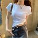Women's Clothing Women's Slim Fit High Waisted T-Shirt Casual Round Neck Short Sleeve Elastic Tight Fitting Solid Color Base Layer Summer Top_ecoleips.com