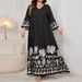 Aria Basics Aria Basics Cross-Border New Bell Sleeve Loose European And American Elegant Style V-Neck Printed Long Dress For Women_ecoleips.com