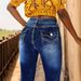 Gothic Revival Low-Rise Flared Jeans – Embroidered Pockets & Distressed Hem (Dark Blue) – Cotton Blend Stretch Denim For Dark Academia & Streetwear_ecoleips.com