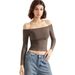 Women's Sexy Off Shoulder Long Sleeve Shirt Slim Fit Crop Top T-Shirt For Fall Fashion_ecoleips.com