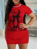 Women Plus Size Dress Short Sleeve Crew Neck Teddy Print Stretchy Bodycon Sexy Mini Spring Summer Chic Dress Club Party Slim_ecoleips.com
