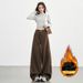 Aria Basics Melard Brown Coffee Color Wide-Leg Jeans For Women, Autumn And Winter Fleece-Lined New American Style High-Waisted Loose_ecoleips.com