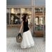 Aisili 2025 Summer Temperament Simple Style V-Neck Splicing Irregular Hem Design Long Dress A1026_ecoleips.com
