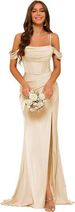 New Style Bridesmaid Dress Strappy Off-Shoulder Satin Ball Gown With Slits For Banquets And Evenings Suitable_ecoleips.com