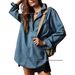 Women's Clothing V-Neck Denim Jacket – Trendy Long Sleeve Overshirt (Casual, Lightweight & Versatile Layering Piece)_ecoleips.com
