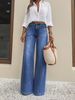 Retro Flared Jeans For Women - High Waist Vintage Denim Pants With Distressed Wash, 70s Inspired Wide Leg Bell Bottoms_ecoleips.com