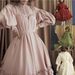 Elegant Milk Tea Bow Dress With Puff Sleeves, A-Line Long Maxi Dress With Ruffle Hem, Vintage Inspired Princess Style_ecoleips.com