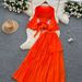 Women's Clothing Design Sense Tie Waist Trumpet Sleeve Irregular Pleated Top High Waist Slimming Big Swing Skirt Suit_ecoleips.com